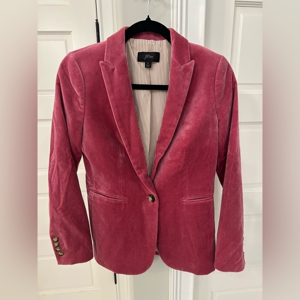 J. Crew Women’s 2 Alexandra Velvet Blazer Pink Single Breasted Button Fall EUC